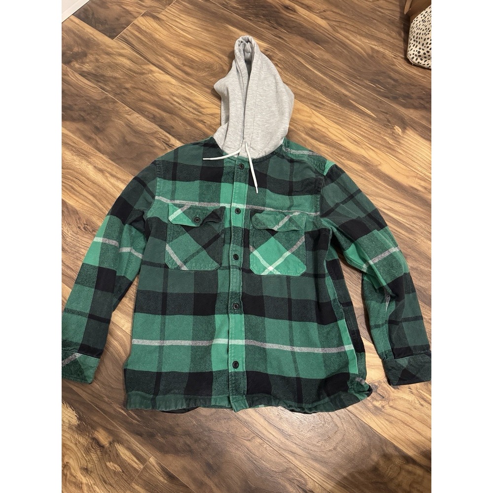 H&M Men's Plaid Jacket Button Up With Hood Size Medium